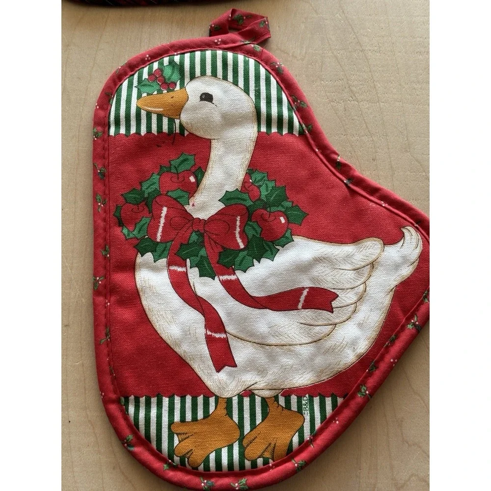 Vtg 1990s Christmas Potholder Hot Pad LOT of 4 New Unused B&D CSC Cottage Goose